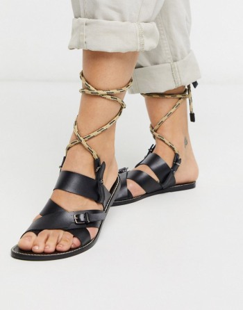 ASRA Exclusive Sarah Gladiator With Rope Tie Crne - Ženske Sandale | 80627PWMY